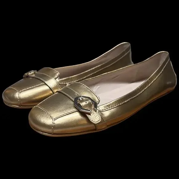 COLE HAAN Women's Size 10 Gold Demi Driving Shoes Cinderella Flats Logo Detail - Picture 1 of 14